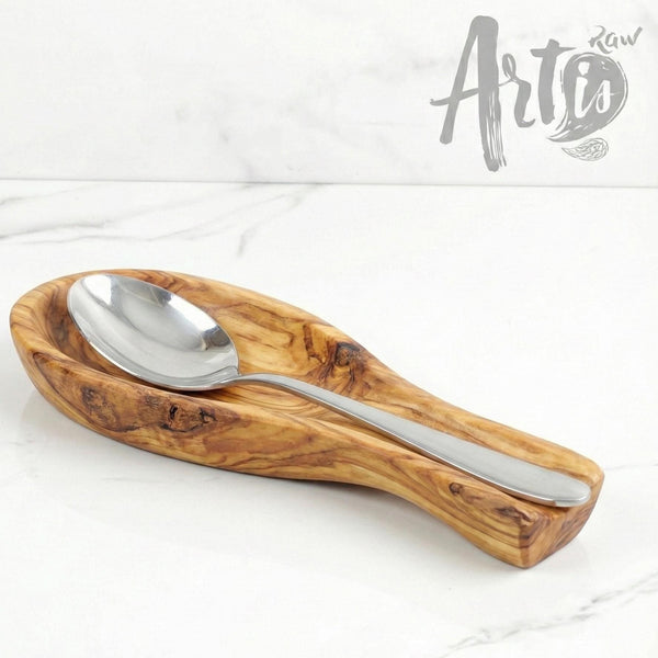 Personalized Olive Wood Spoon Rest, Rustic Kitchen Decor Gift