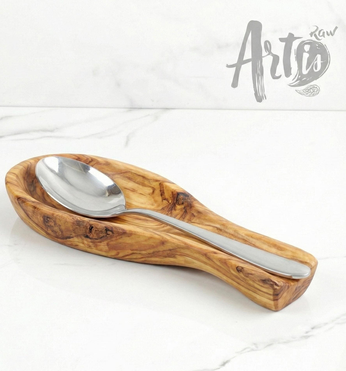 Personalized Olive Wood Spoon Rest, Rustic Kitchen Decor Gift