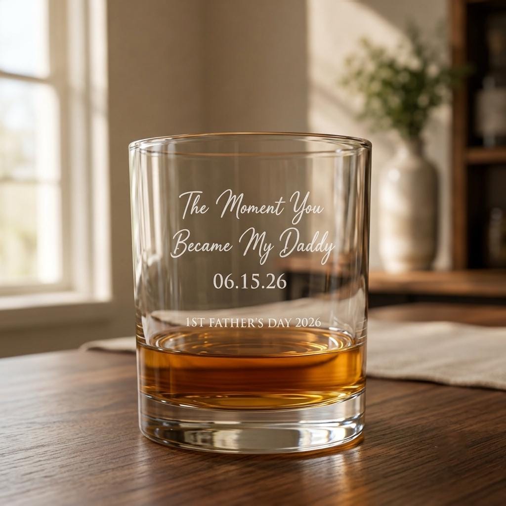 Personalized First Fathers Day Glassware Set | Engraved New Dad Gift | Beer Wine Shot Whiskey Mason Jar | Custom First Time Dad