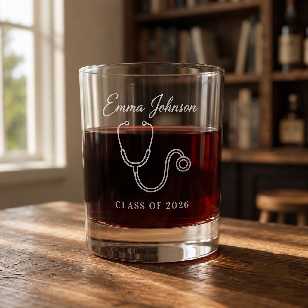 Personalized Medical School Graduation Glassware Set | Engraved Doctor Gift | Beer Wine Shot Whiskey Mason Jar | Custom MD DO Doctor Favor