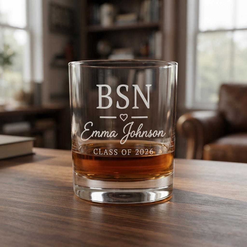 Personalized Nursing Graduation Glassware Set | Engraved RN BSN Nurse Gift | Beer Wine Shot Whiskey Mason Jar | Custom NCLEX Survivor Favor