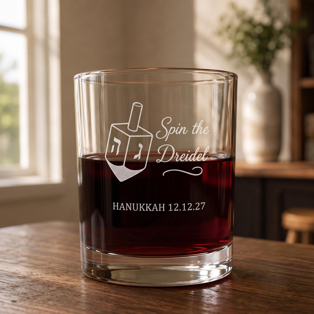 Personalized Hanukkah Glassware Set | Engraved Menorah Dreidel Gift | Beer Wine Shot Whiskey Mason Jar | Custom Festival of Lights Favor