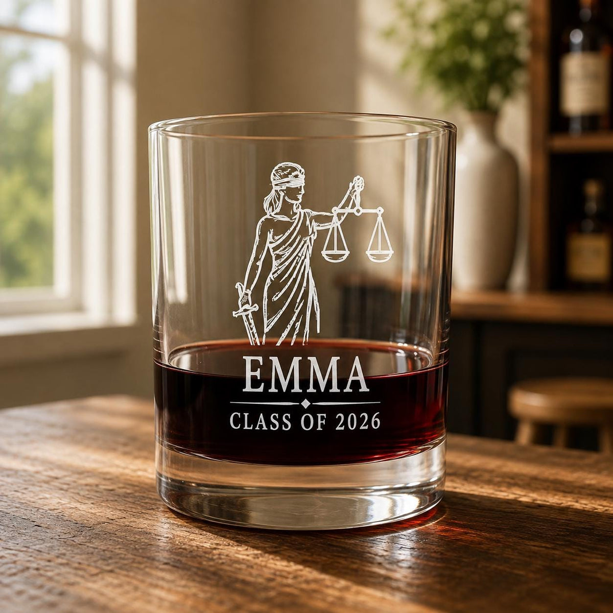Personalized Law School Graduation Glassware Set | Engraved Lawyer Gift | Beer Wine Shot Whiskey Mason Jar | Custom Attorney JD Favor