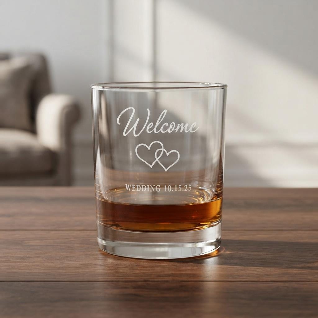 Personalized Wedding Welcome Glassware Set | Engraved Guest Welcome Bag Favor | Beer Wine Shot Whiskey Mason Jar | Custom Party Gift
