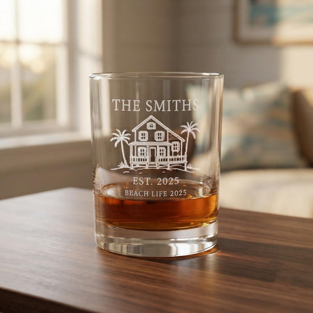 Personalized Beach House Glassware Bulk Set | Engraved Beach Life Gift | Beer Wine Shot Whiskey Mason Jar | Custom Coastal Vacation Favor