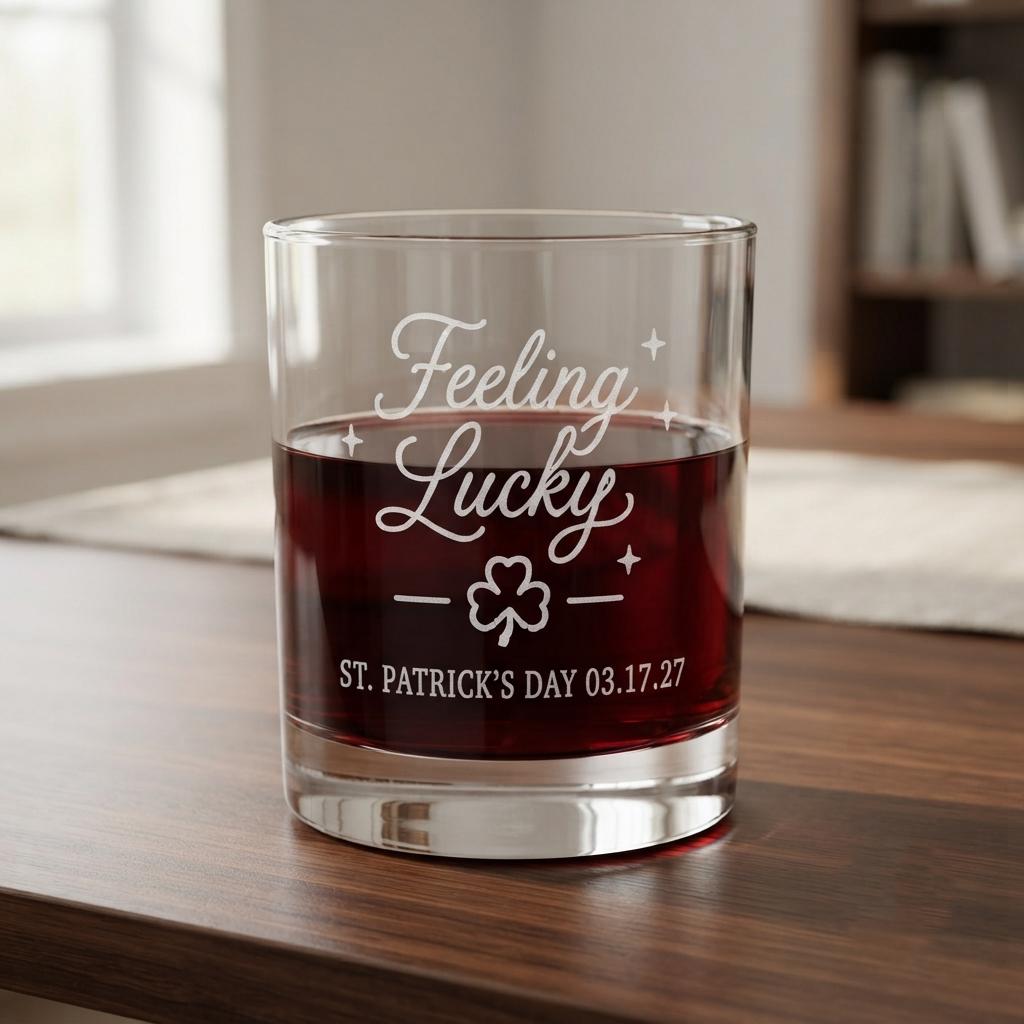 Personalized St Patricks Day Glassware Set | Custom Irish Beer Glass | Whiskey Wine Shot Mason Jar | Feeling Lucky Shenanigans