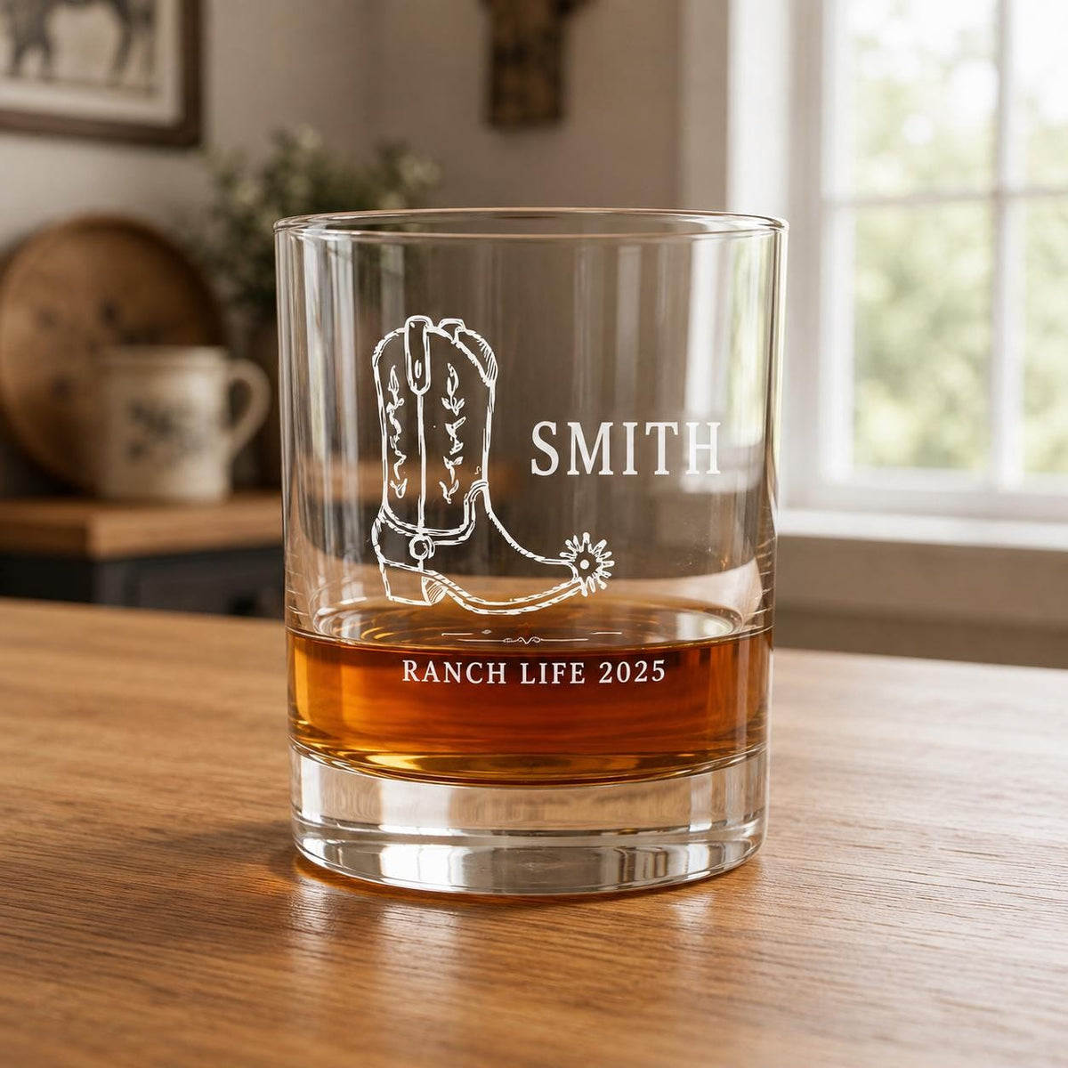 Personalized Ranch House Glassware Bulk Set | Engraved Ranch Life Gift | Beer Wine Shot Whiskey Mason Jar | Custom Western Cowboy Favor