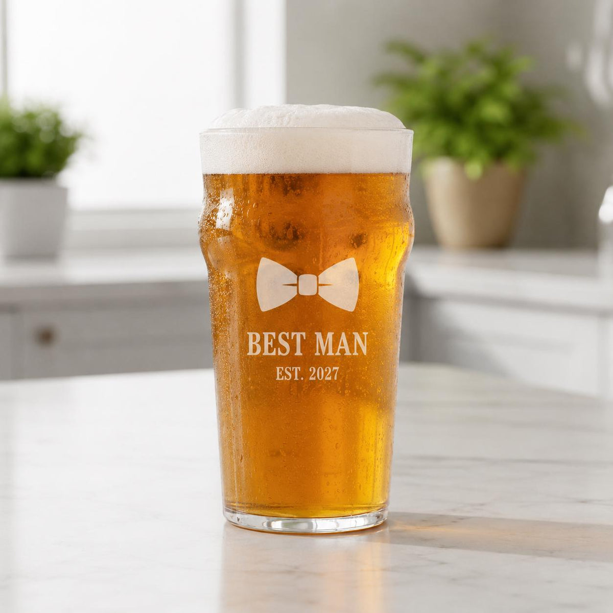 Personalized Best Man Beer Glass | Custom Engraved Groomsmen Gift (UV Laser Engraved)