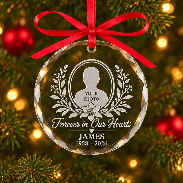In Loving Memory Glass Ornament – Engraved Memorial Photo Ornament