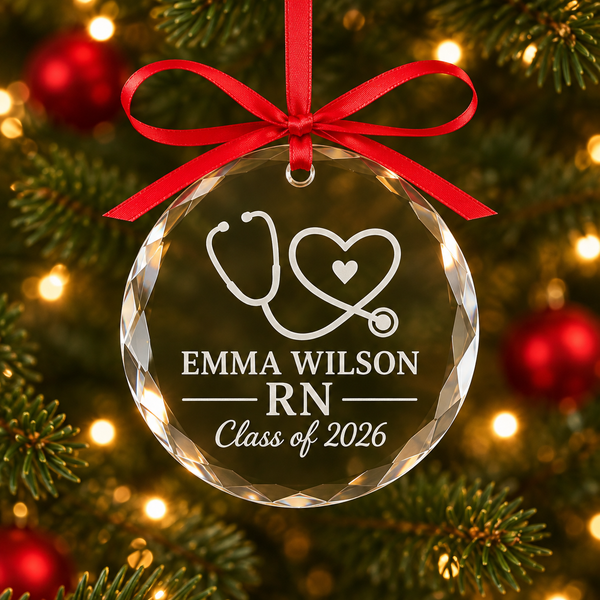 Nurse Graduation Glass Ornament – Engraved RN, BSN or NP Grad Gift